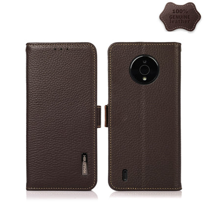 For Nokia C200 KHAZNEH Side-Magnetic Litchi Genuine Leather RFID Phone Case(Brown) - Nokia Cases by buy2fix | Online Shopping UK | buy2fix