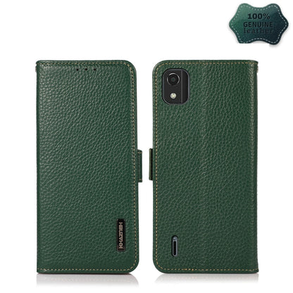 For Nokia C2 2nd Edition KHAZNEH Side-Magnetic Litchi Genuine Leather RFID Phone Case(Green) - Nokia Cases by buy2fix | Online Shopping UK | buy2fix
