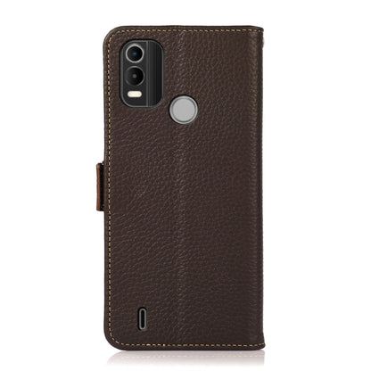 For Nokia C21 Plus KHAZNEH Side-Magnetic Litchi Genuine Leather RFID Phone Case(Brown) - Nokia Cases by buy2fix | Online Shopping UK | buy2fix
