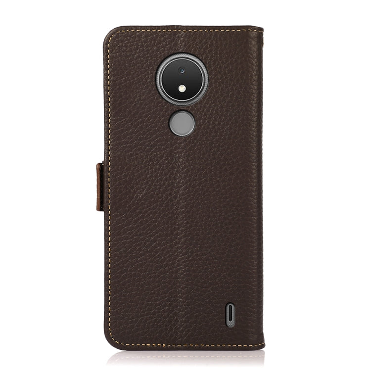 For Nokia C21 KHAZNEH Side-Magnetic Litchi Genuine Leather RFID Phone Case(Brown) - Nokia Cases by buy2fix | Online Shopping UK | buy2fix