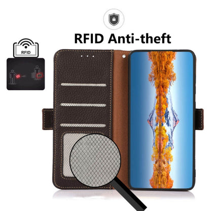 For Nokia C21 KHAZNEH Side-Magnetic Litchi Genuine Leather RFID Phone Case(Brown) - Nokia Cases by buy2fix | Online Shopping UK | buy2fix