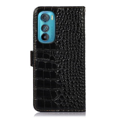 For Motorola Edge 30 5G Crocodile Top Layer Cowhide Leather Phone Case(Black) - Motorola Cases by buy2fix | Online Shopping UK | buy2fix