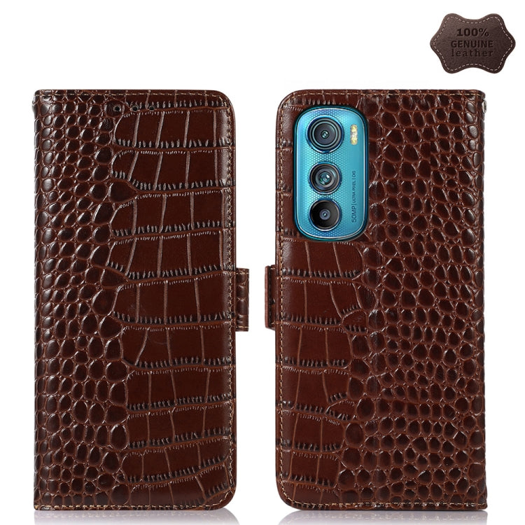 For Motorola Edge 30 5G Crocodile Top Layer Cowhide Leather Phone Case(Brown) - Motorola Cases by buy2fix | Online Shopping UK | buy2fix