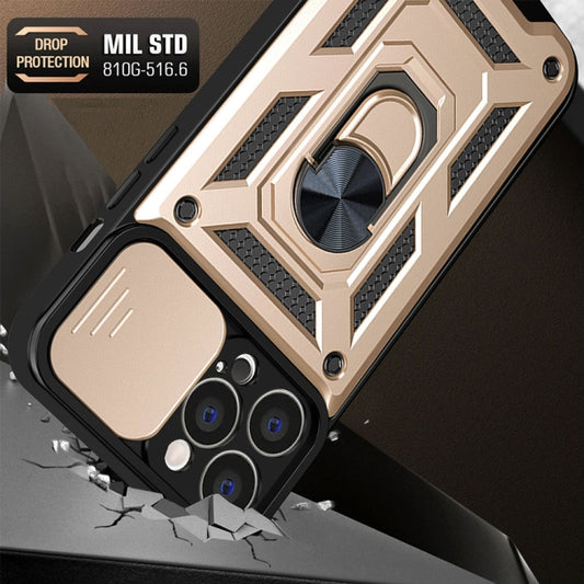 For iPhone 14 Plus Sliding Camera Cover Design TPU+PC Phone Case  (Gold) - iPhone 14 Plus Cases by buy2fix | Online Shopping UK | buy2fix