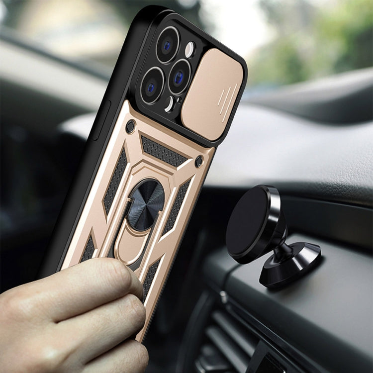 For iPhone 14 Plus Sliding Camera Cover Design TPU+PC Phone Case  (Gold) - iPhone 14 Plus Cases by buy2fix | Online Shopping UK | buy2fix