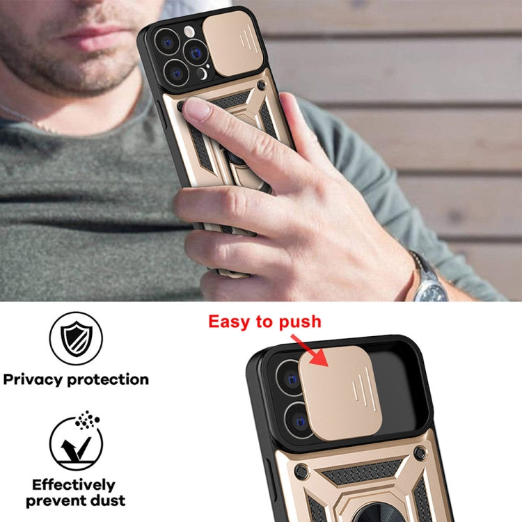 For iPhone 14 Plus Sliding Camera Cover Design TPU+PC Phone Case  (Gold) - iPhone 14 Plus Cases by buy2fix | Online Shopping UK | buy2fix