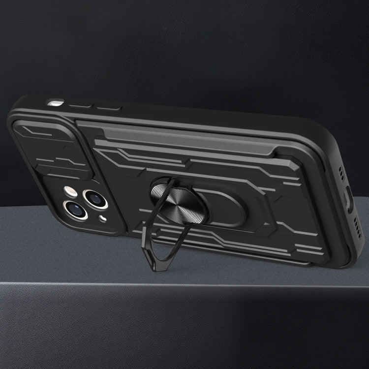 For iPhone 14 Sliding Camshield TPU+PC Phone Case with Card Slot (Blue) by buy2fix