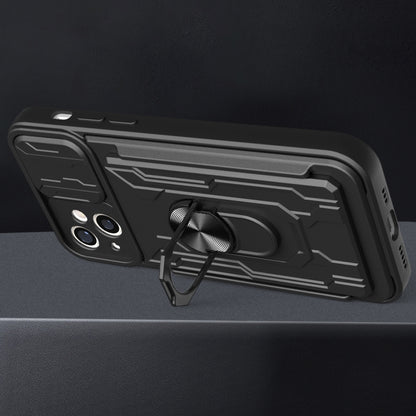 For iPhone 14 Sliding Camshield TPU+PC Phone Case with Card Slot (Blue) by buy2fix