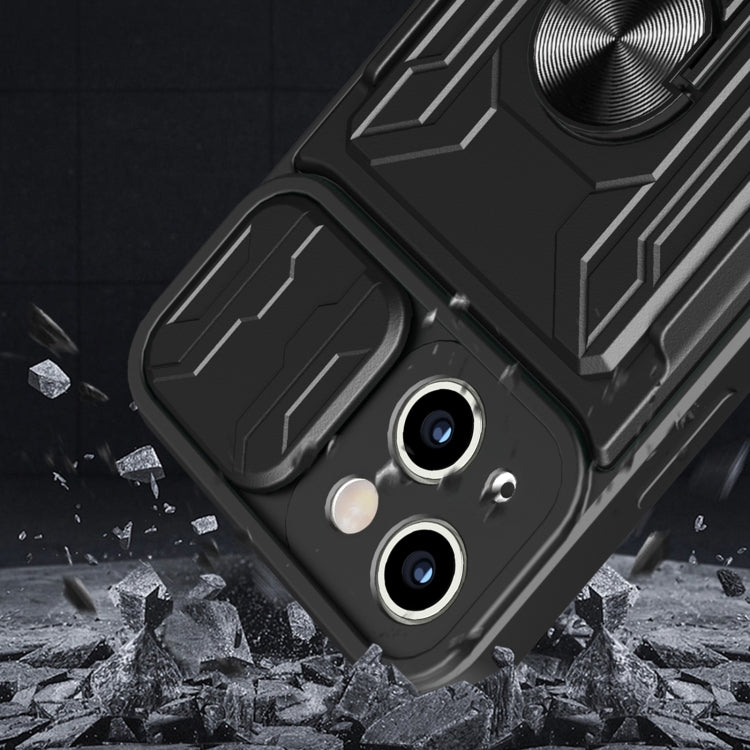 For iPhone 14 Sliding Camshield TPU+PC Phone Case with Card Slot (Blue) by buy2fix