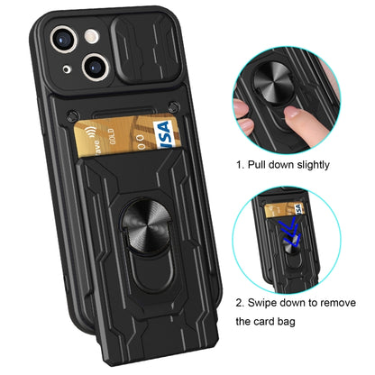 For iPhone 14 Sliding Camshield TPU+PC Phone Case with Card Slot (Blue) by buy2fix