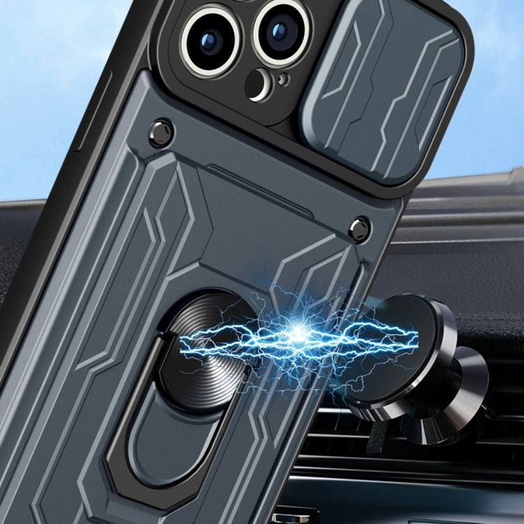 For iPhone 14 Plus Sliding Camshield TPU+PC Phone Case with Card Slot  (Blue) - iPhone 14 Plus Cases by buy2fix | Online Shopping UK | buy2fix