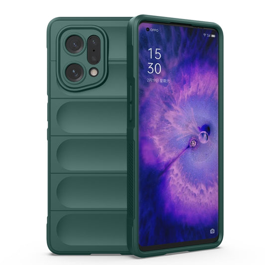 For OPPO Find X5 Magic Shield TPU + Flannel Phone Case(Dark Green) by buy2fix