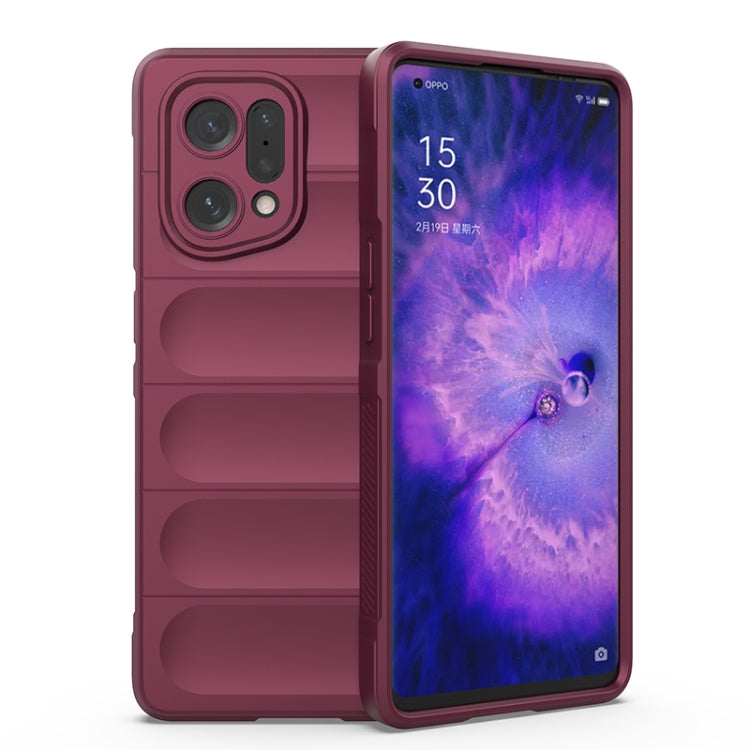For OPPO Find X5 Magic Shield TPU + Flannel Phone Case(Wine Red) by buy2fix