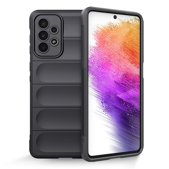 For Samsung Galaxy A73 Magic Shield TPU + Flannel Phone Case(Dark Grey)