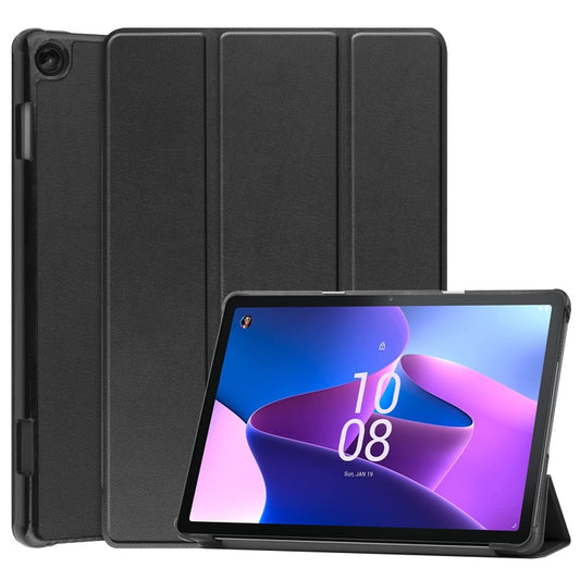 For Lenovo Tab M10 3rd Gen / TB328FU Custer Pure Color 3-Fold Holder Smart Leather Tablet Case(Black) - Lenovo by buy2fix | Online Shopping UK | buy2fix