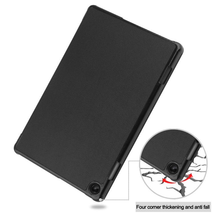For Lenovo Tab M10 3rd Gen / TB328FU Custer Pure Color 3-Fold Holder Smart Leather Tablet Case(Black) - Lenovo by buy2fix | Online Shopping UK | buy2fix