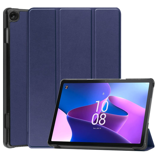 For Lenovo Tab M10 3rd Gen / TB328FU Custer Pure Color 3-Fold Holder Smart Leather Tablet Case(Blue) - Lenovo by buy2fix | Online Shopping UK | buy2fix