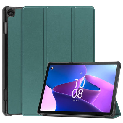 For Lenovo Tab M10 3rd Gen / TB328FU Custer Pure Color 3-Fold Holder Smart Leather Tablet Case(Green) - Lenovo by buy2fix | Online Shopping UK | buy2fix