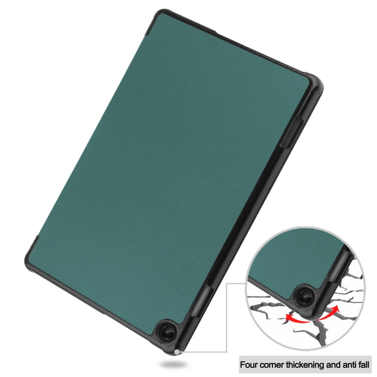 For Lenovo Tab M10 3rd Gen / TB328FU Custer Pure Color 3-Fold Holder Smart Leather Tablet Case(Green) - Lenovo by buy2fix | Online Shopping UK | buy2fix