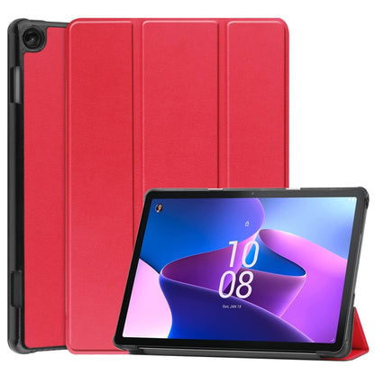For Lenovo Tab M10 3rd Gen / TB328FU Custer Pure Color 3-Fold Holder Smart Leather Tablet Case(Red) - Lenovo by buy2fix | Online Shopping UK | buy2fix