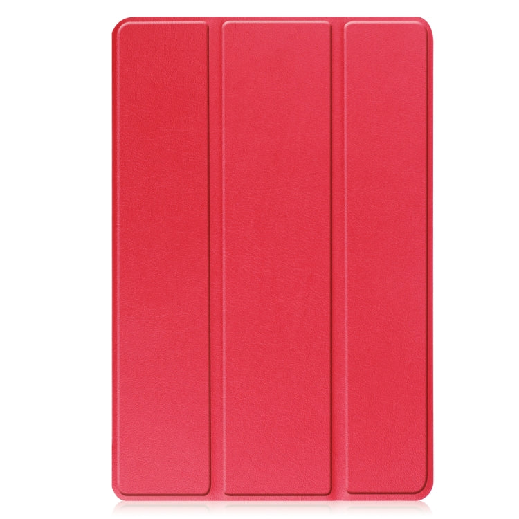 For Lenovo Tab M10 3rd Gen / TB328FU Custer Pure Color 3-Fold Holder Smart Leather Tablet Case(Red) - Lenovo by buy2fix | Online Shopping UK | buy2fix
