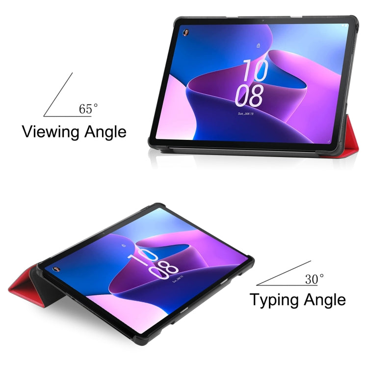 For Lenovo Tab M10 3rd Gen / TB328FU Custer Pure Color 3-Fold Holder Smart Leather Tablet Case(Red) - Lenovo by buy2fix | Online Shopping UK | buy2fix