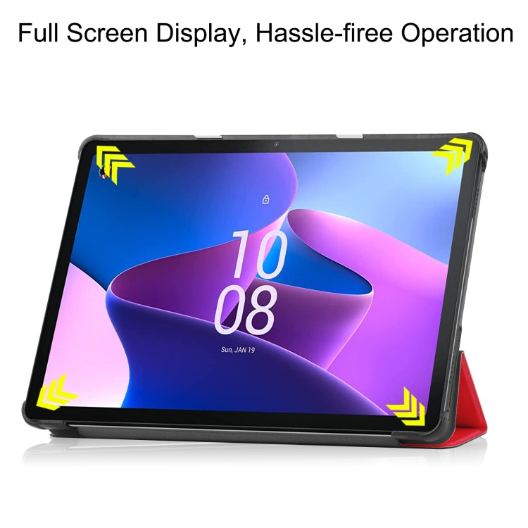 For Lenovo Tab M10 3rd Gen / TB328FU Custer Pure Color 3-Fold Holder Smart Leather Tablet Case(Red) - Lenovo by buy2fix | Online Shopping UK | buy2fix