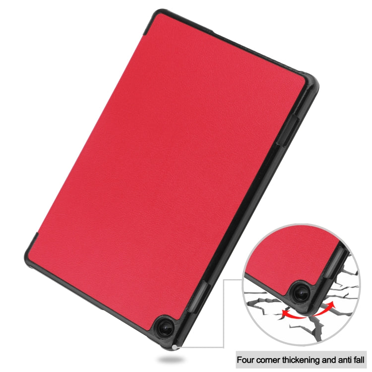 For Lenovo Tab M10 3rd Gen / TB328FU Custer Pure Color 3-Fold Holder Smart Leather Tablet Case(Red) - Lenovo by buy2fix | Online Shopping UK | buy2fix