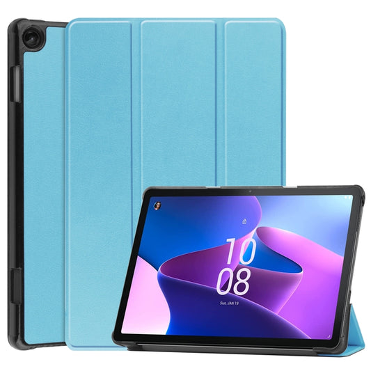 For Lenovo Tab M10 3rd Gen / TB328FU Custer Pure Color 3-Fold Holder Smart Leather Tablet Case(Sky Blue) - Lenovo by buy2fix | Online Shopping UK | buy2fix