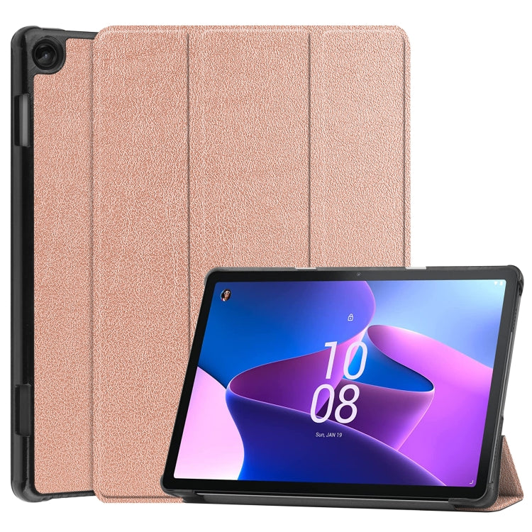 For Lenovo Tab M10 3rd Gen / TB328FU Custer Pure Color 3-Fold Holder Smart Leather Tablet Case(Rose Gold) - Lenovo by buy2fix | Online Shopping UK | buy2fix