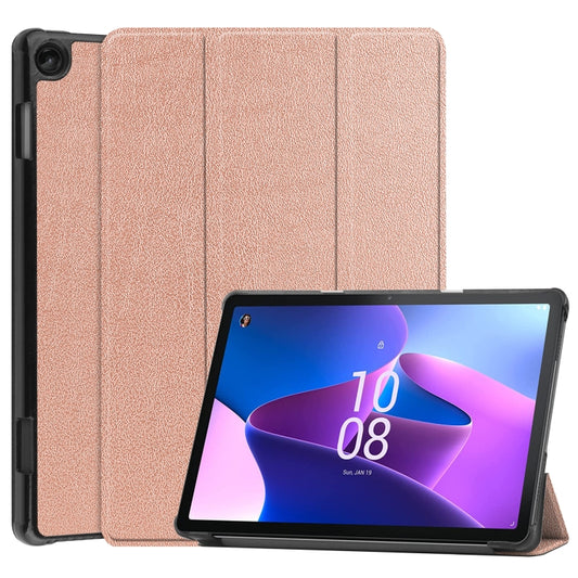 For Lenovo Tab M10 3rd Gen / TB328FU Custer Pure Color 3-Fold Holder Smart Leather Tablet Case(Rose Gold) - Lenovo by buy2fix | Online Shopping UK | buy2fix