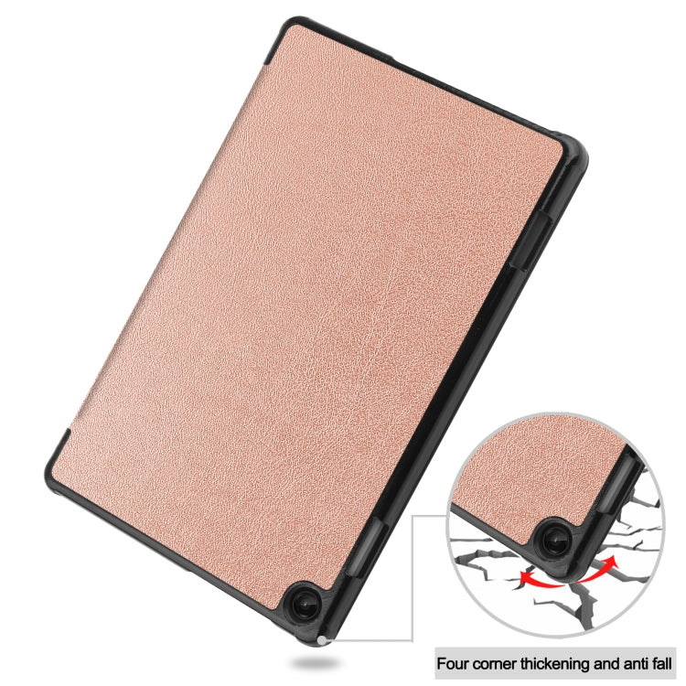 For Lenovo Tab M10 3rd Gen / TB328FU Custer Pure Color 3-Fold Holder Smart Leather Tablet Case(Rose Gold) - Lenovo by buy2fix | Online Shopping UK | buy2fix