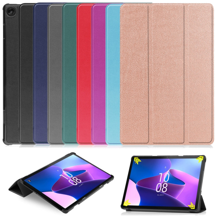 For Lenovo Tab M10 3rd Gen / TB328FU Custer Pure Color 3-Fold Holder Smart Leather Tablet Case(Black) - Lenovo by buy2fix | Online Shopping UK | buy2fix