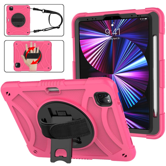 For iPad Pro 11 2022 / 2021 / 2020 Rotary Grab Silicone + PC Tablet Case(Rose Red) - iPad Pro 11 (2022/2021) Cases by buy2fix | Online Shopping UK | buy2fix