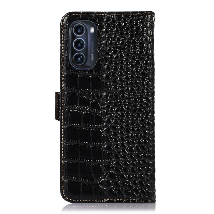 For Motorola Moto G52j 5G Crocodile Top Layer Cowhide Leather Phone Case(Black) - Motorola Cases by buy2fix | Online Shopping UK | buy2fix
