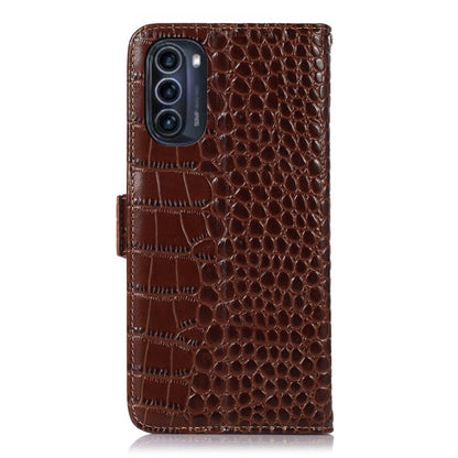 For Motorola Moto G52j 5G Crocodile Top Layer Cowhide Leather Phone Case(Brown) - Motorola Cases by buy2fix | Online Shopping UK | buy2fix