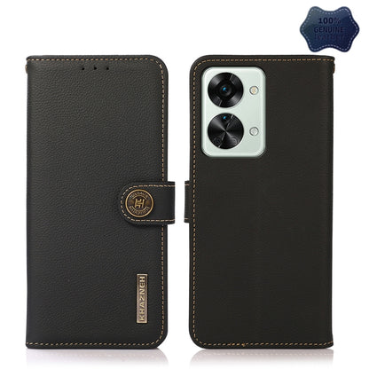 For OnePlus Nord 2T 5G KHAZNEH Custer Texture RFID Genuine Leather Phone Case(Black) - OnePlus Cases by buy2fix | Online Shopping UK | buy2fix