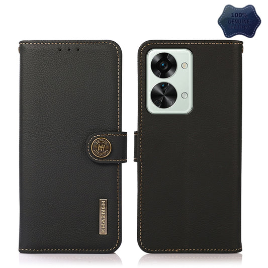 For OnePlus Nord 2T 5G KHAZNEH Custer Texture RFID Genuine Leather Phone Case(Black) - OnePlus Cases by buy2fix | Online Shopping UK | buy2fix