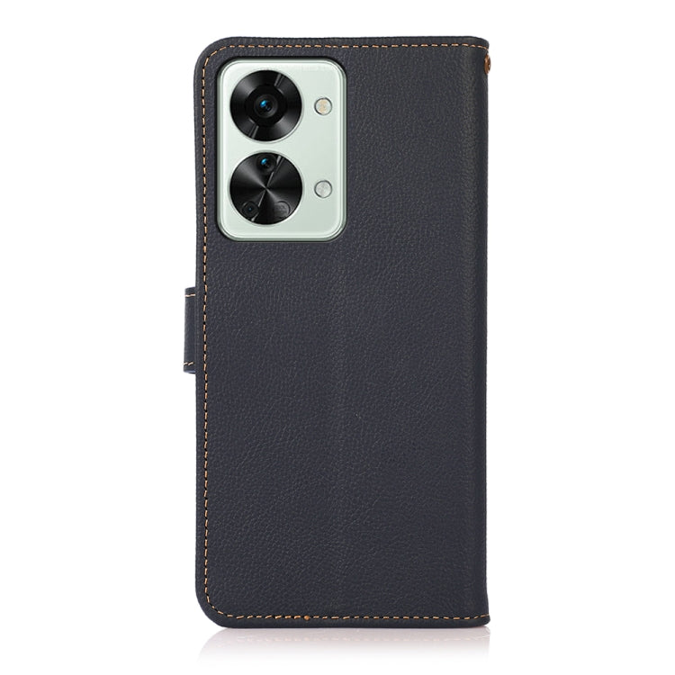 For OnePlus Nord 2T 5G KHAZNEH Custer Texture RFID Genuine Leather Phone Case(Blue) - OnePlus Cases by buy2fix | Online Shopping UK | buy2fix