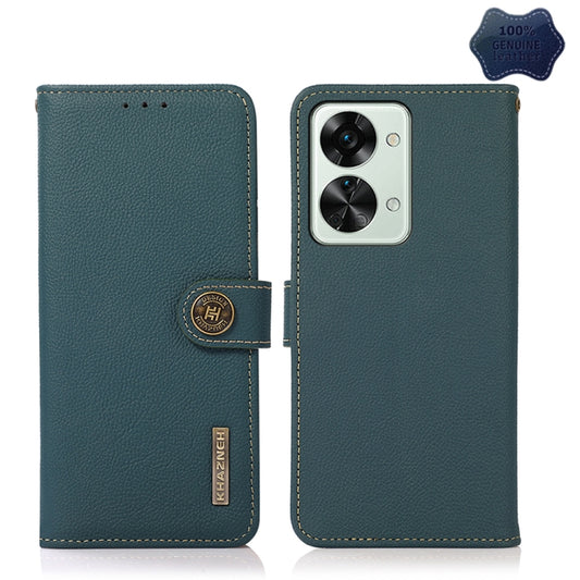 For OnePlus Nord 2T 5G KHAZNEH Custer Texture RFID Genuine Leather Phone Case(Green) - OnePlus Cases by buy2fix | Online Shopping UK | buy2fix
