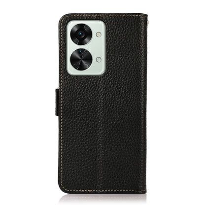For OnePlus Nord 2T 5G KHAZNEH Litchi Texture RFID Genuine Leather Phone Case(Black) - OnePlus Cases by buy2fix | Online Shopping UK | buy2fix
