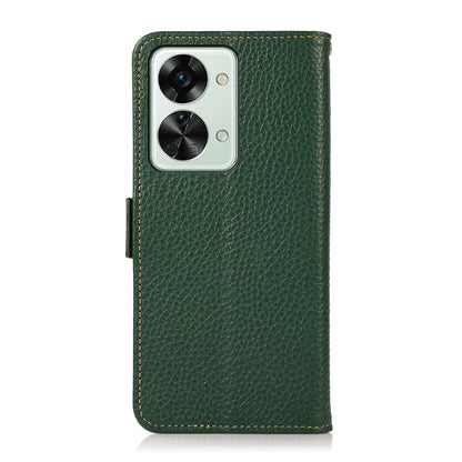 For OnePlus Nord 2T 5G KHAZNEH Litchi Texture RFID Genuine Leather Phone Case(Green) - OnePlus Cases by buy2fix | Online Shopping UK | buy2fix