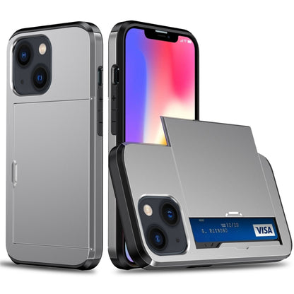 For iPhone 14 Shockproof Armor Protective Phone Case with Slide Card Slot (Grey) by buy2fix