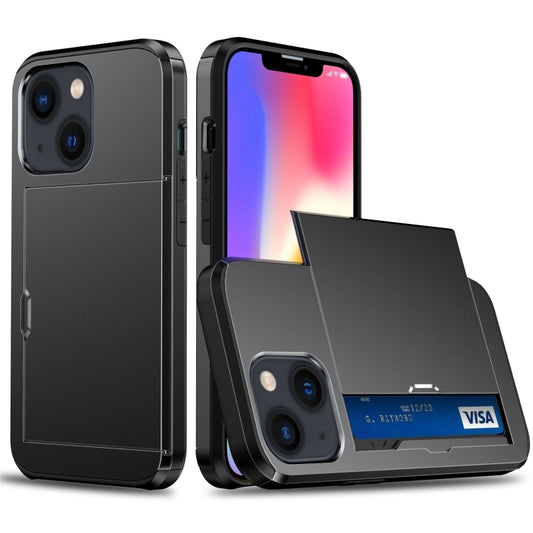 For iPhone 14 Plus Shockproof Armor Protective Phone Case with Slide Card Slot  (Black) - iPhone 14 Plus Cases by buy2fix | Online Shopping UK | buy2fix
