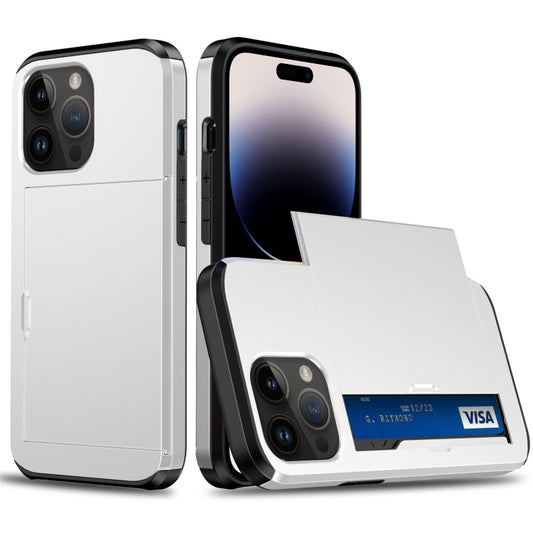 For iPhone 14 Pro Shockproof Armor Protective Phone Case with Slide Card Slot (White) - iPhone 14 Pro Cases by buy2fix | Online Shopping UK | buy2fix