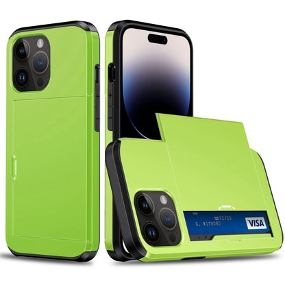 For iPhone 14 Pro Shockproof Armor Protective Phone Case with Slide Card Slot (Green) - iPhone 14 Pro Cases by buy2fix | Online Shopping UK | buy2fix