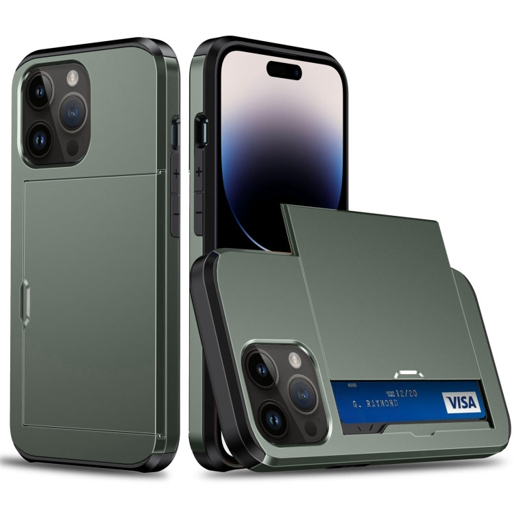 For iPhone 14 Pro Shockproof Armor Protective Phone Case with Slide Card Slot (Army Green) - iPhone 14 Pro Cases by buy2fix | Online Shopping UK | buy2fix