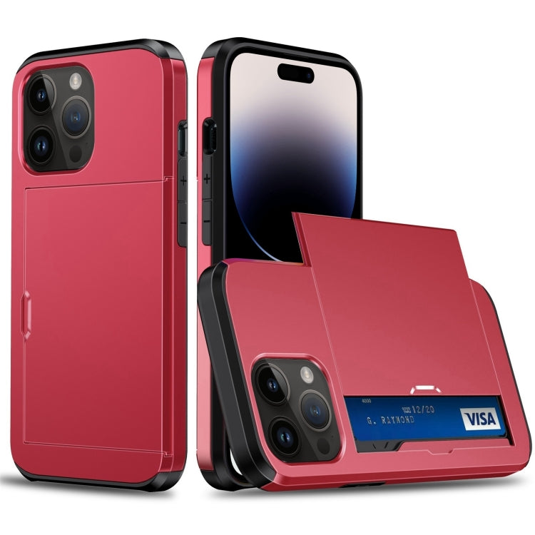 For iPhone 14 Pro Shockproof Armor Protective Phone Case with Slide Card Slot (Red) - iPhone 14 Pro Cases by buy2fix | Online Shopping UK | buy2fix