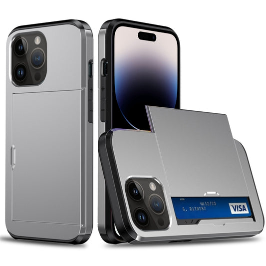 For iPhone 14 Pro Max Shockproof Armor Protective Phone Case with Slide Card Slot (Grey) - iPhone 14 Pro Max Cases by buy2fix | Online Shopping UK | buy2fix