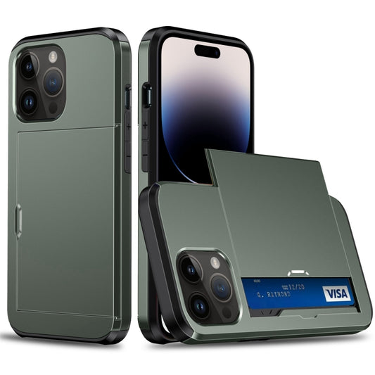 For iPhone 14 Pro Max Shockproof Armor Protective Phone Case with Slide Card Slot (Army Green) - iPhone 14 Pro Max Cases by buy2fix | Online Shopping UK | buy2fix